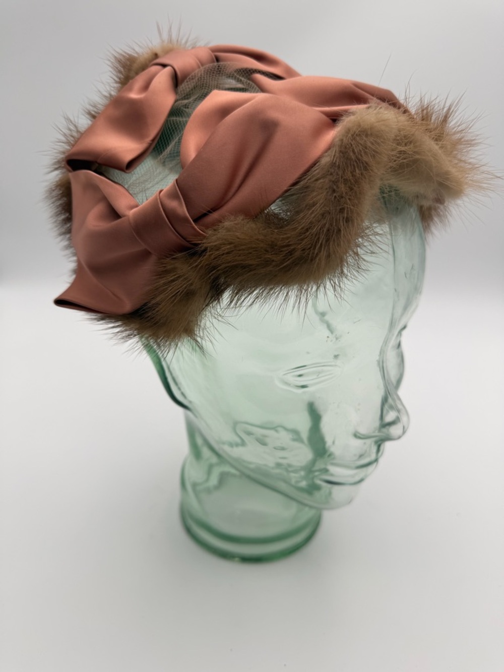 Vintage 1950s Fascinator Autumn Haze Fur with Netting and Satin Ribbons